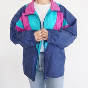 Vintage Non-Stop Teal Pink Colorblock Nylon Zip Up Windbreaker Jogging Jacket XL